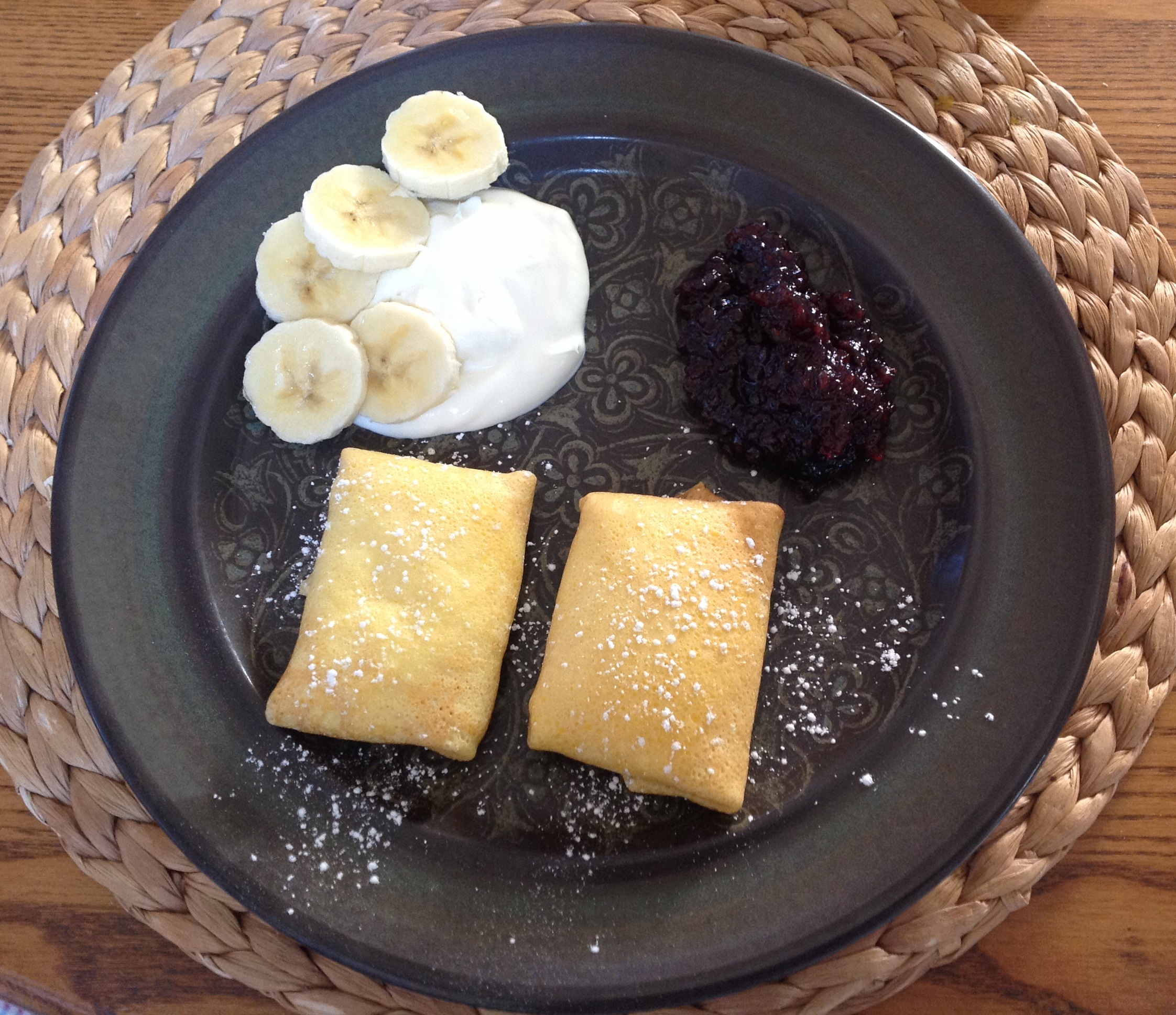 crepes with blackberry jam and bananas